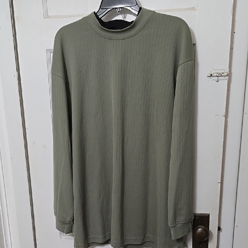 Wedge Golf Men's Sage Green Long Sleeve Athletic Pinstripe Activewear Shirt XL